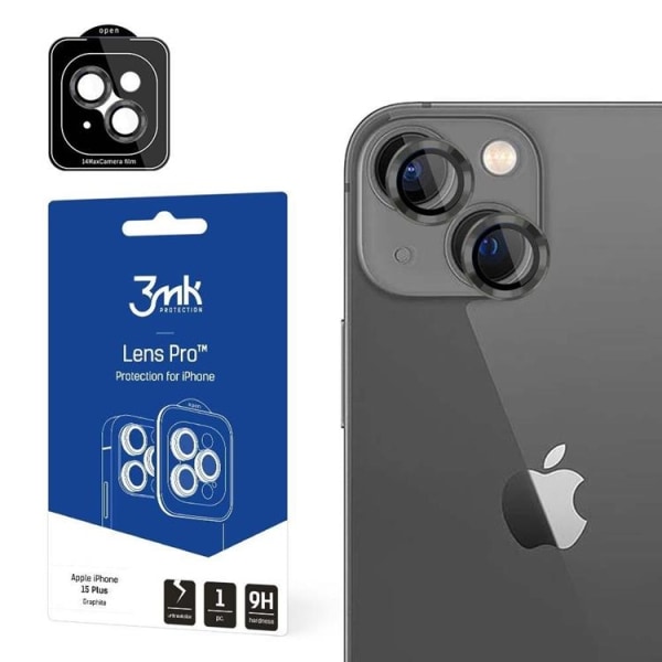 3MK iPhone 15 Plus kameralinsecover i hærdet glas Pro - grafit