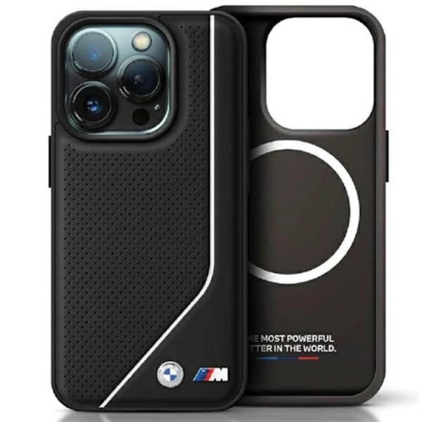 BMW iPhone 15 Pro Max Mobilskal Magsafe Perforated Twisted Line Svart