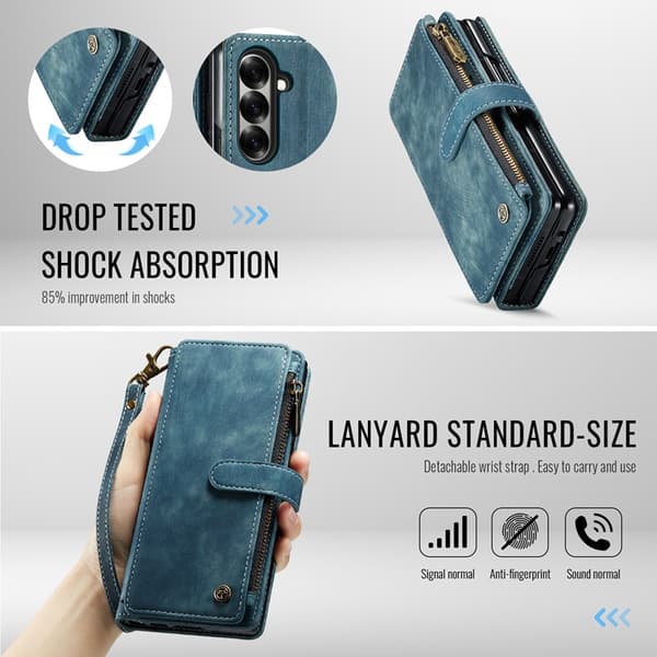 CASEME Galaxy Z Fold 7 Plånboksfodral Med Rem läder - Blå Blå