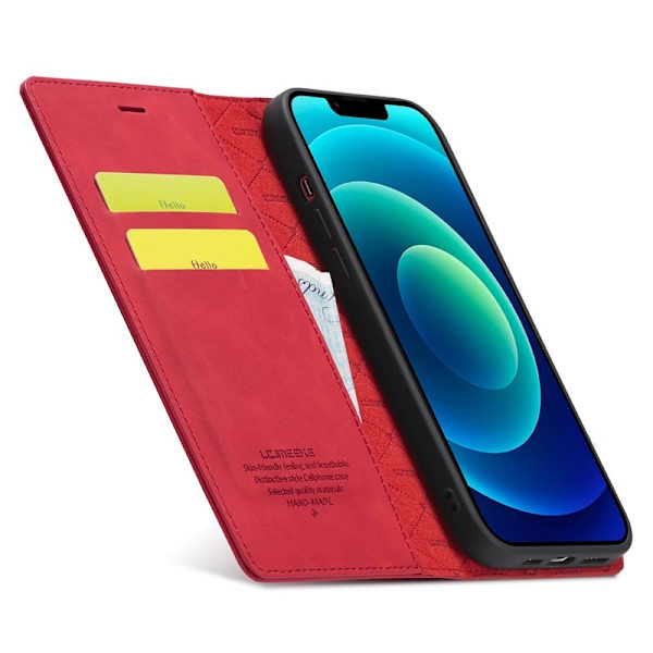 LC.IMEEKE iPhone 15 Plus Plånboksfodral Konstläder- Röd