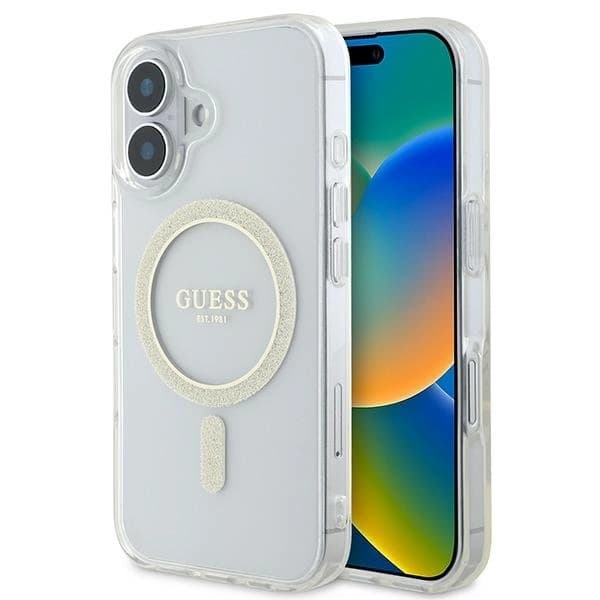 Guess iPhone 16 Mobilskal MagSafe IML Glitter Circle - Transparent Transparent