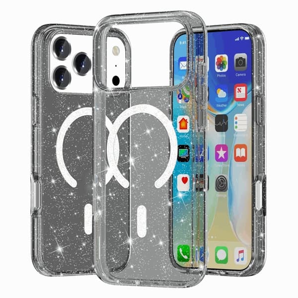 AMORUS Mobilskal till iPhone 17 Pro Max Magsafe Glitter Powder PC + TPU Svart