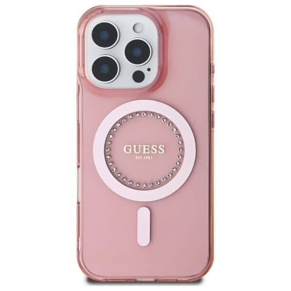 Guess Mobilskal till iPhone 16 Pro Max MagSafe IML Rhinestones - Rosa Rosa