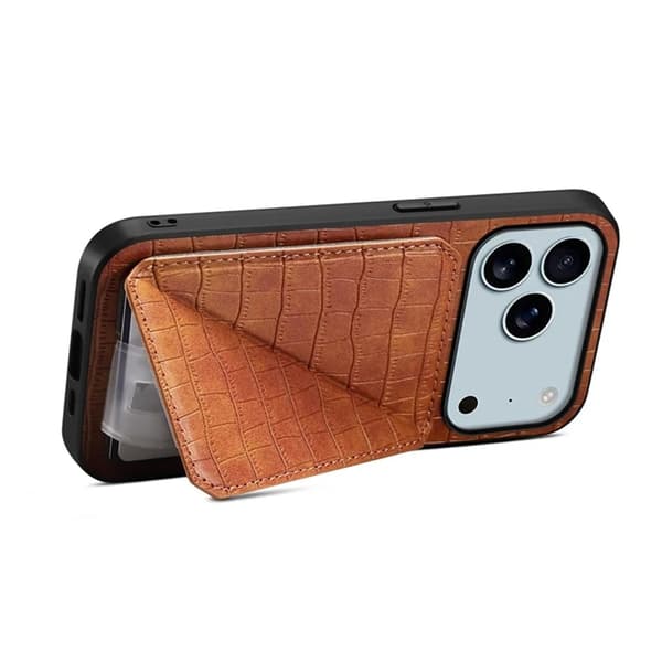 Mobilskal till iPhone 17 Pro Max Korthållare Crocodile Textured - Brun Brun