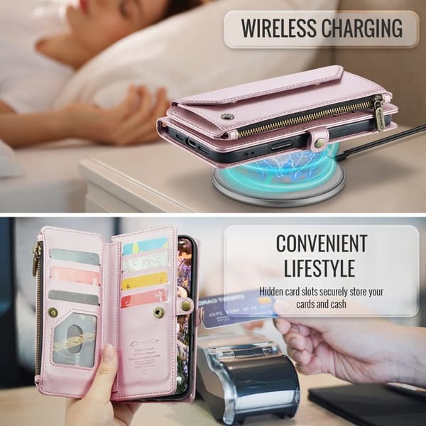 CASEME iPhone Air Plånboksfodral Konstläder med Dragkedja - Rosa