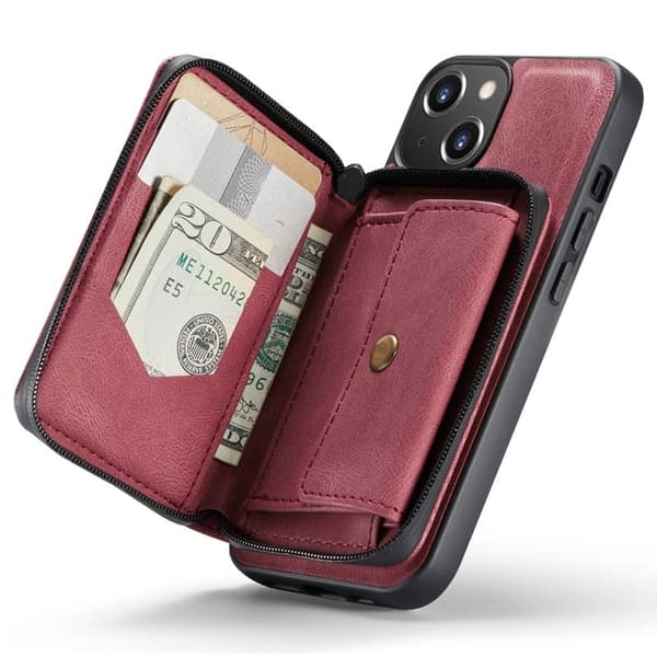 JEEHOOD ZippeRöd Plånboksfodral iPhone 14 Röd Konstläder TPU