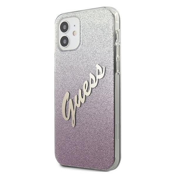 Guess Skal iPhone 12 Mini Glitter Gradient Script - Rosa Rosa