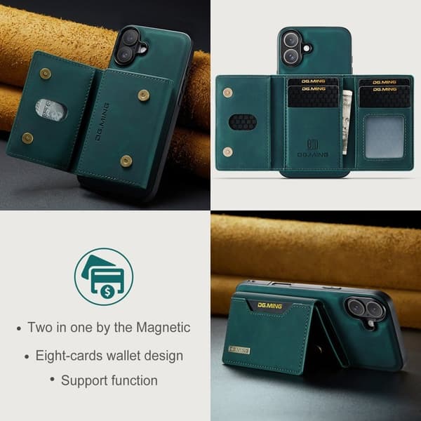 DG.MING M2 Series Mobilskal till iPhone 16 PU+PC+TPU Grön