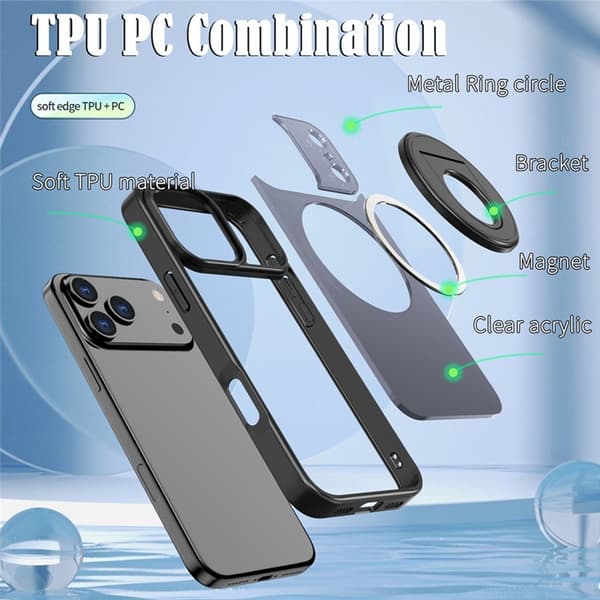 Mobilskal till iPhone 17 Pro Max MagSafe Rotating Kickstand Clear Svart