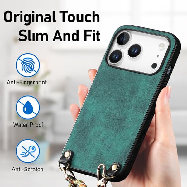 Mobilskal till iPhone 17 Pro med Justerbar Rem Retro Läder - Grön Grön