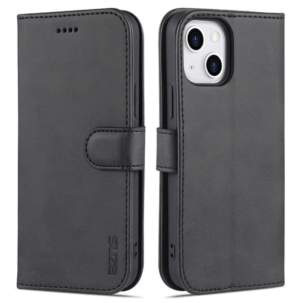 AZNS iPhone 15 Plånboksfodral Anti-Scratch Konstläder - Svart