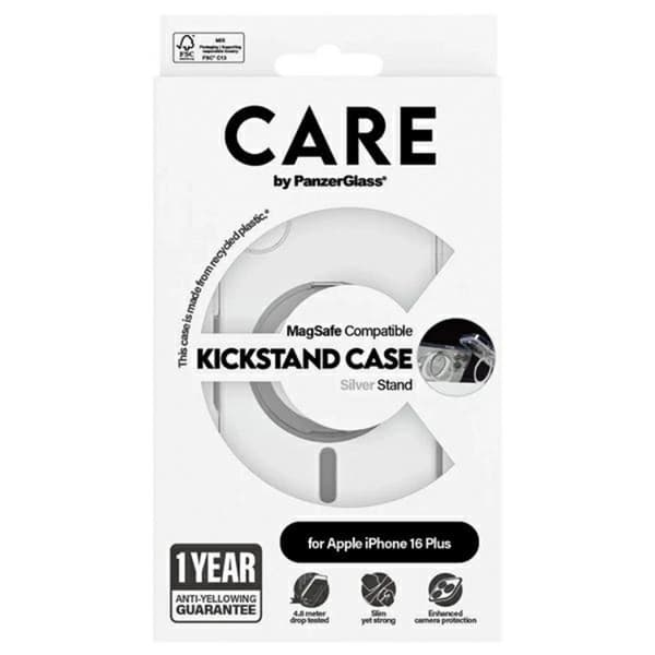 CARE By PanzerGlass Mobilskal till iPhone 16 Plus MagSafe Kickstand - Silver Silver