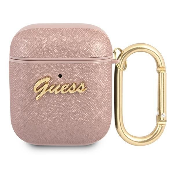 Guess Saffiano Script Metal Collection Skal AirPods - Rosa Rosa
