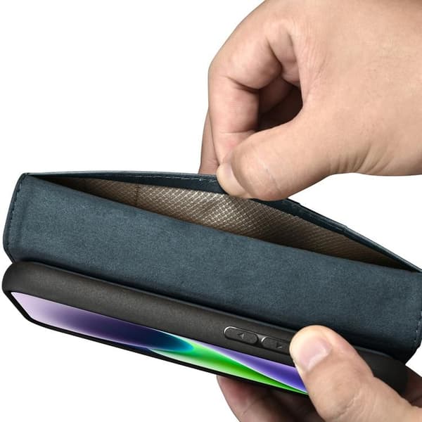 iCarer iPhone 14 Plus Plånboksfodral 2in1 Äkta Läder Anti-RFID - Blå Blå