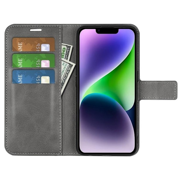 iPhone 15 Plus Plånboksfodral Calf Flip Folio - Grå Grå