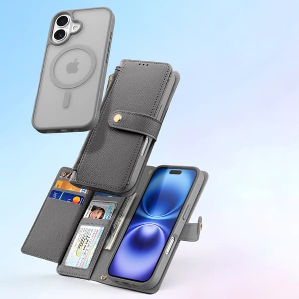 Dux Ducis iPhone 16 Plånboksfodral Lawa Läder - Grå Grå