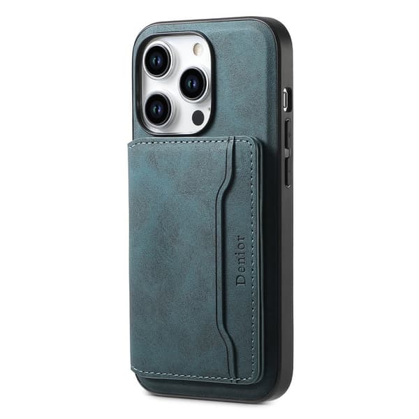 DENIOR D13 Mobilskal till iPhone 15 Pro Läder+TPU+PC Blå