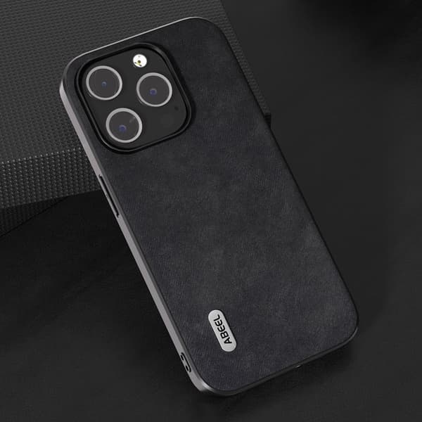 ABEEL Mobilskal till iPhone 15 Pro Max Texturerad PU Läder Svart
