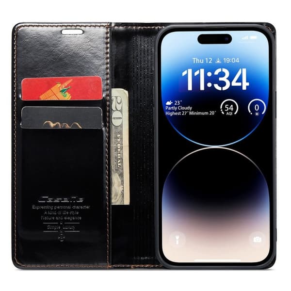 CASEME 003 Plånboksfodral Konstläder till iPhone 14 Pro Max - Svart