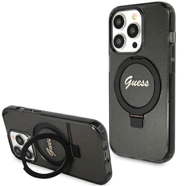Guess iPhone 15 Pro Max Mobilskal Magsafe Script Glitter Black