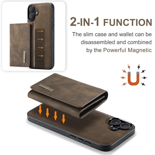 DG.MING M1 Series Mobilskal till iPhone 16 Plus Kickstand Brun