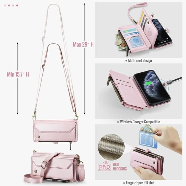 CASEME Plånboksfodral Konstläder för iPhone 11 Pro med kortfickor - Rosa
