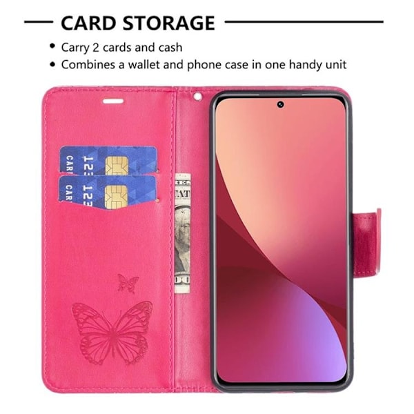 Butterfly Imprinted Plånboksfodral Xiaomi 12/12X - Magenta