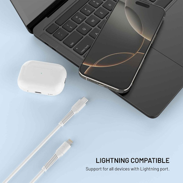 FIXED LIQUID silikonkabel USB-C/Lightning 1.2m Vit