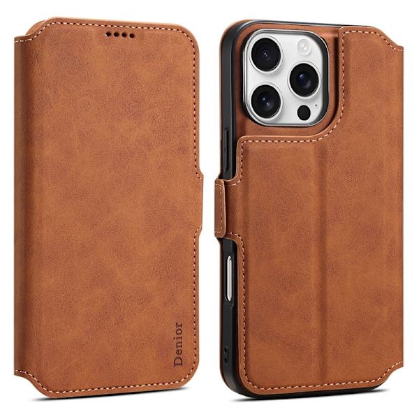 DENIOR B06 iPhone 16 Pro Plånboksfodral Magnetiskt Avtagbart Konstläder Brun