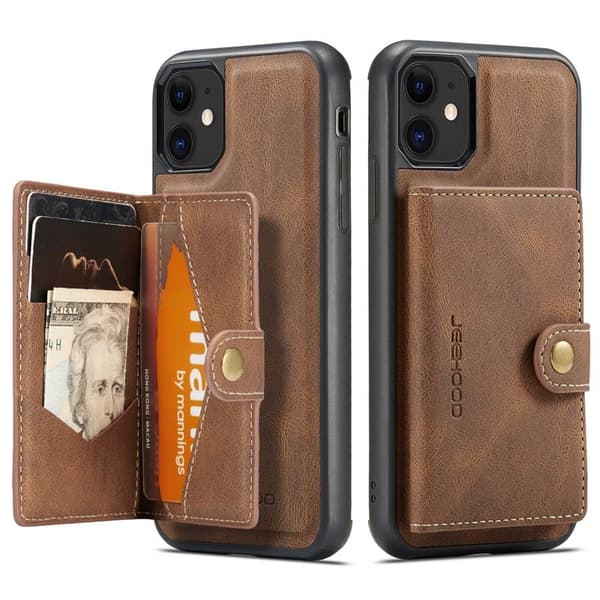 JEEHOOD Detachable Konstläder Plånboksfodral iPhone 11 6.1 tum Brun