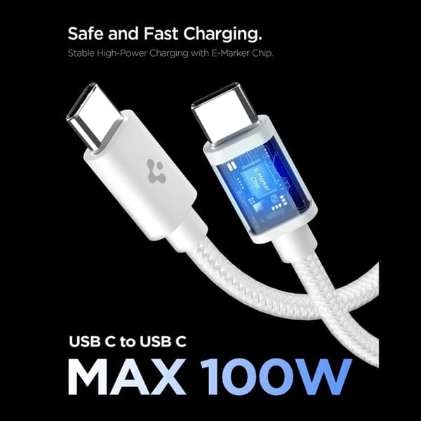 Spigen EE451EU Essential 1-Port Snabbladdare 45W + Typ-C Kabel - Vit Vit