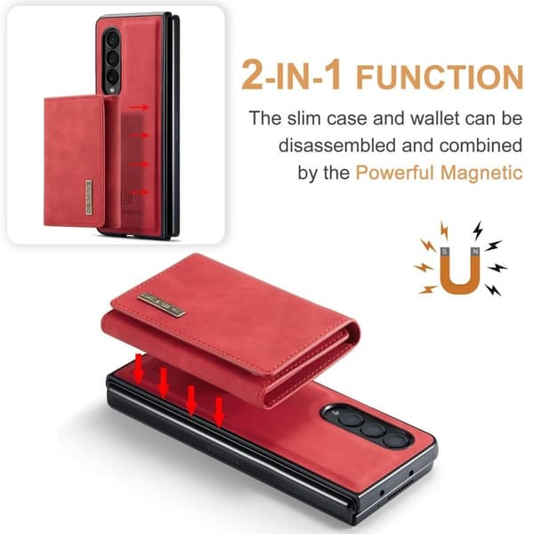 DG.MING Konstläder Plånboksfodral Samsung Galaxy Z Fold3 5G Röd