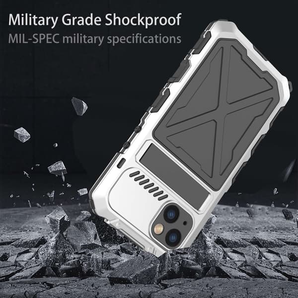 R-JUST Mobilskal till iPhone 14 Plus i Silikon + Metall Skydd Silver