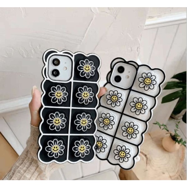 Smiley Flower Pop it Fidget -kotelo iPhone 7/8 / SE 2020 -puhelimelle - valkoinen White