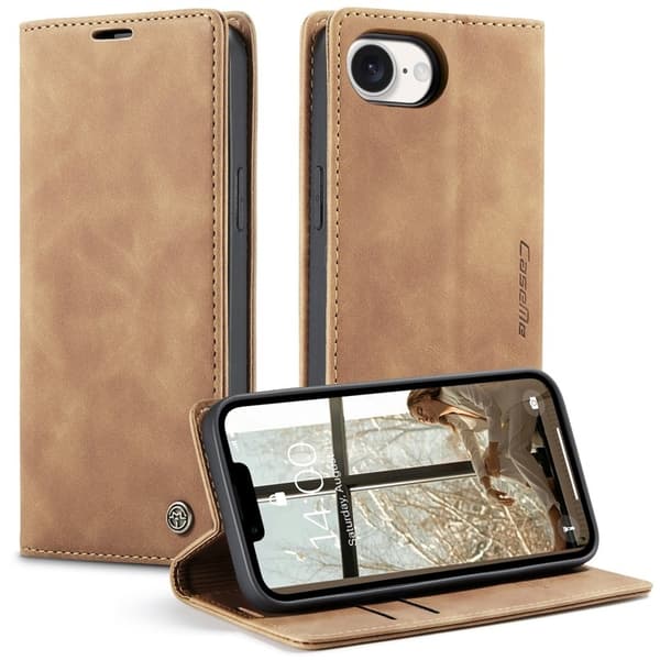 CASEME 013 Plånboksfodral för iPhone 16e KonstLäder Ställ - Brun