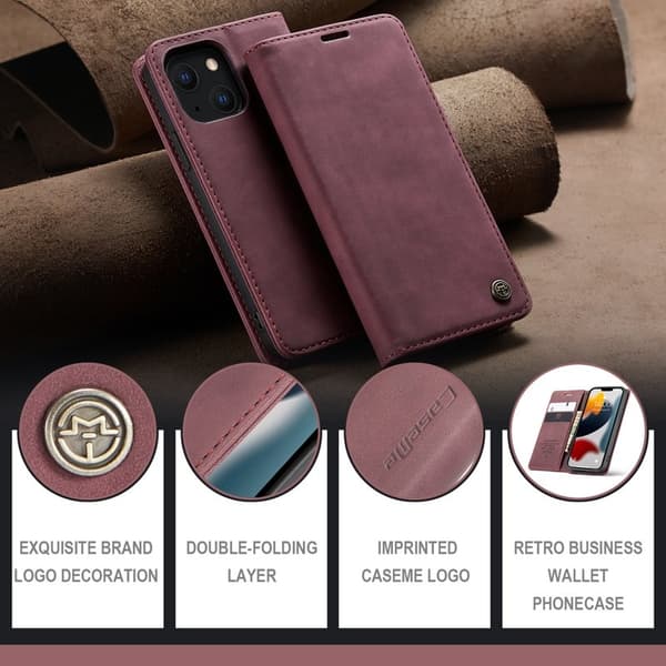 CASEME 013 Series iPhone 13 mini Plånboksfodral Konstläder Röd