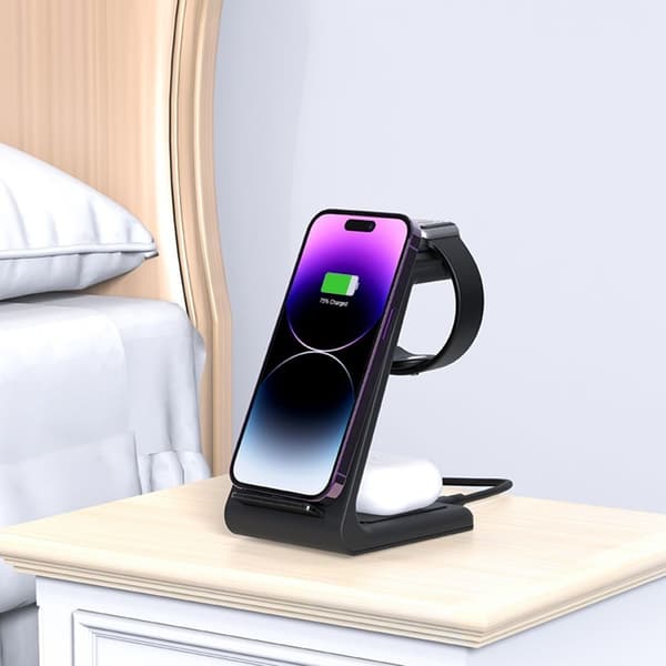 Tech-Protect 3-i-1 trådløs oplader til iPhone Apple Watch AirPods - Sort Svart
