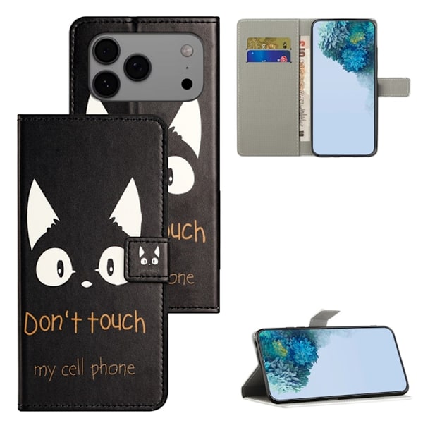 iPhone 17 Pro Plånboksfodral Pattern Print Konstläder - Kattöron Svart