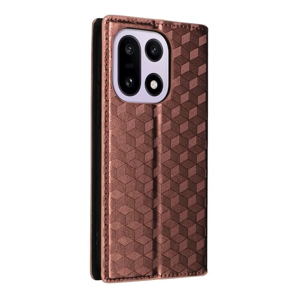 OnePlus 15 Plånboksfodral Rhombus Imprinted Konstläder - Brun Brun