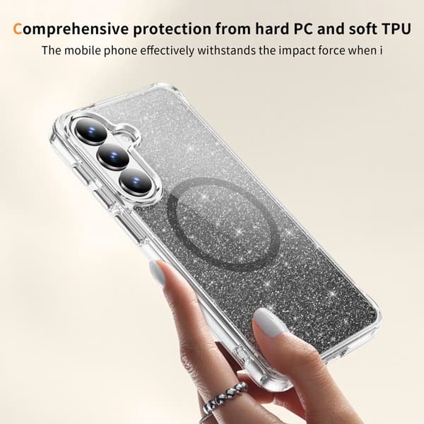 Mobilskal för Samsung Galaxy S26 Plus Glitter Magnetiskt PC + TPU - Svart