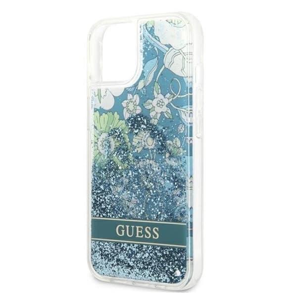 Guess iPhone 13 mini Skal Flower Liquid Glitter - Grøn Grön