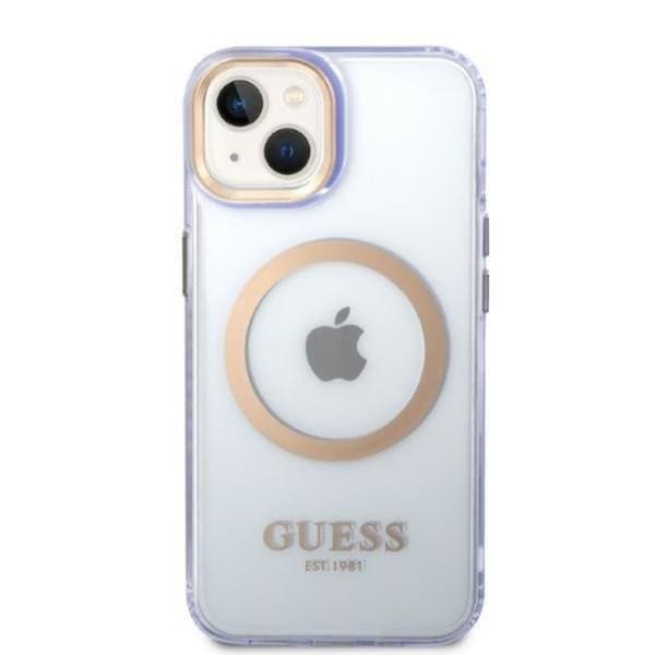 GUESS iPhone 14 Skal MagSafe Guld Outline Translucent - Lilla Lila