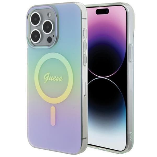 Guess iPhone 15 Pro Mobilskal Magsafe IML Iridescent - Turkis Blå