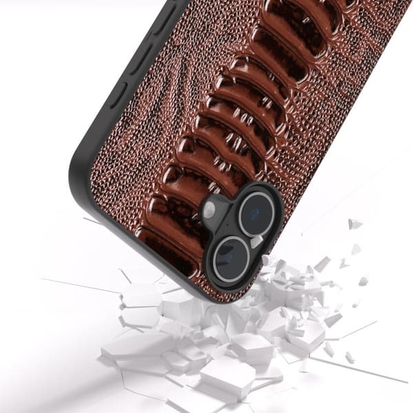 ABEEL Mobilskal till iPhone 16 Plus Äkta Läder Krokodil Textur - Brun