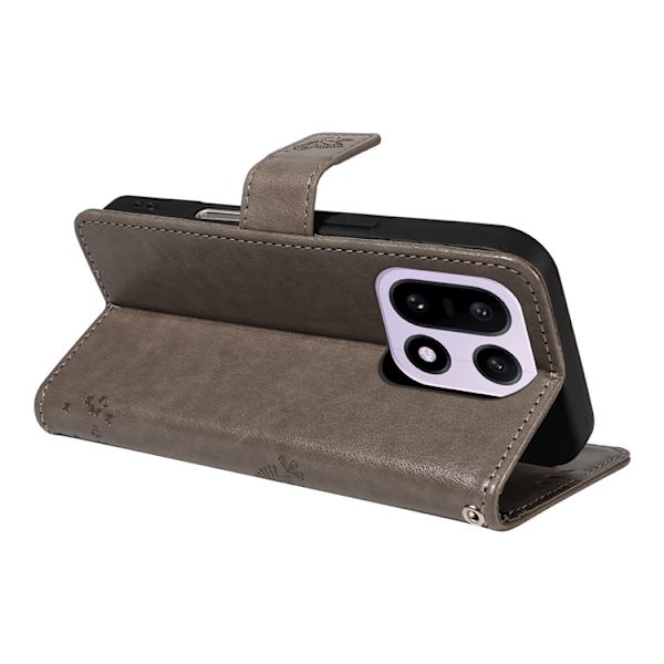 OnePlus 15 5G Plånboksfodral Cat Tree Pattern Konstläder Grå
