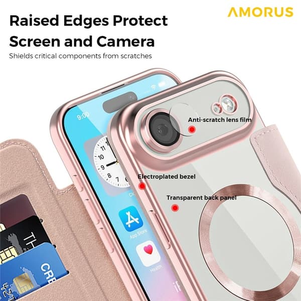 AMORUS iPhone Air Plånboksfodral MagSafe RFID-Skydd - Rosa Rosa