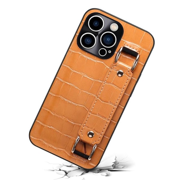 iPhone 14 Pro Skal Korthållare Crocodile - Brun