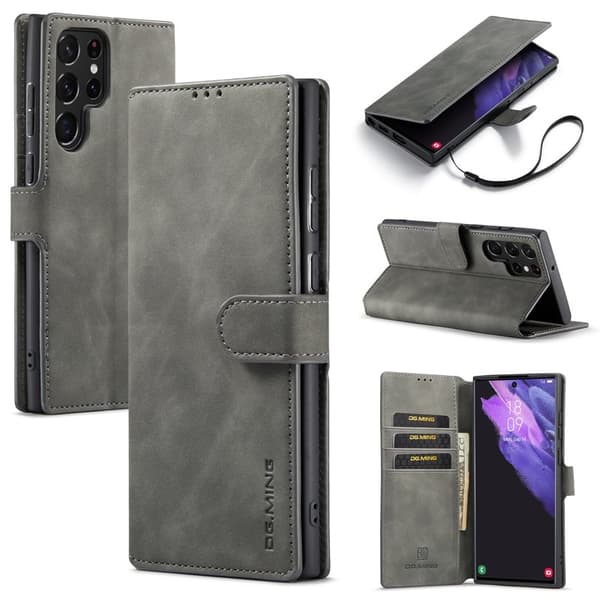 DG.MING Samsung Galaxy S23 Ultra Retro Konstläder Plånboksfodral i Grå