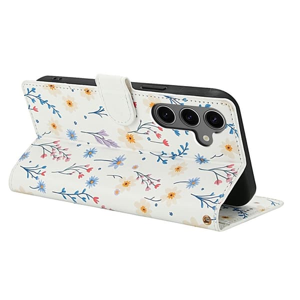 Galaxy S25 - S24 Plånboksfodral Rhombic Floral A2 Vit