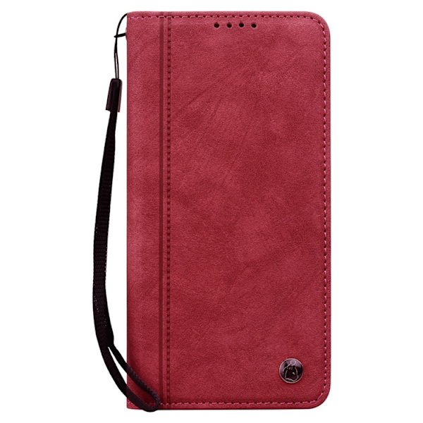 iPhone 17 Pro Max Konstläder Plånboksfodral med Rem Lines Pattern - Röd Röd